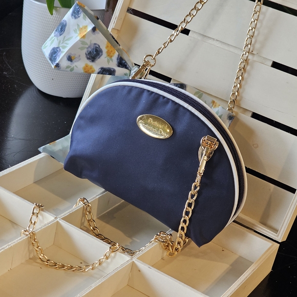 Christian Dior Navy Blue Clutch w/Crossbody Chain, Tassel, & Twilly Added - Picture 13 of 16